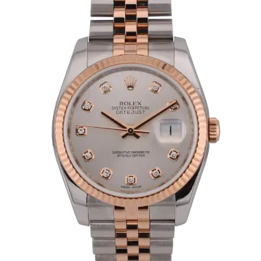 Stainless Steel & Rose Gold  - Silver Diamond Dial - full set like new 2014